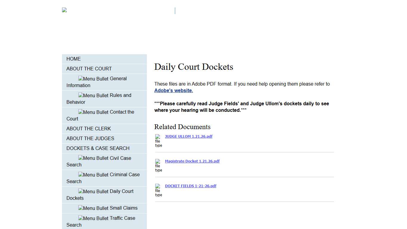 Daily Court Dockets - Fairfield County Municipal Court